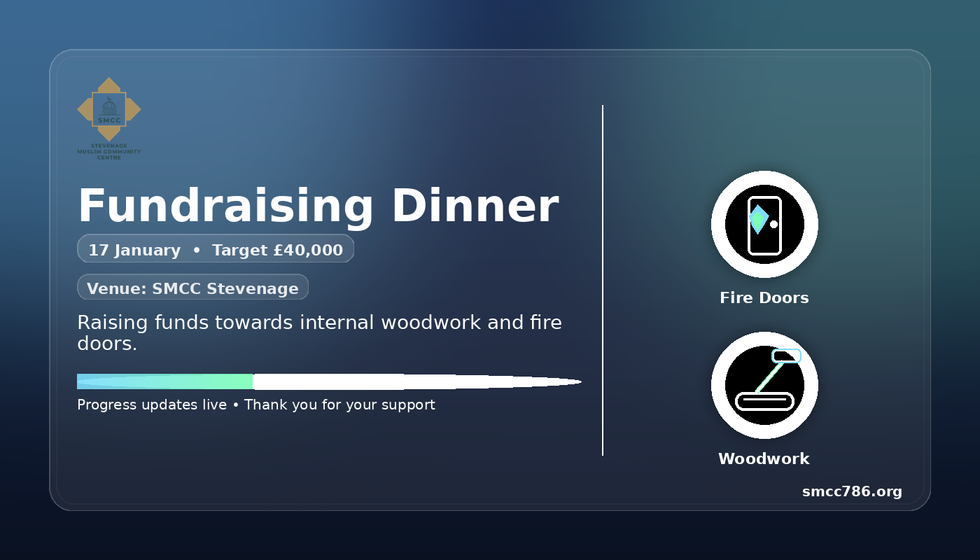 SMCC Fundraising Dinner � 17 January � Venue: SMCC Stevenage � Target L40,000 for internal woodwork and fire doors